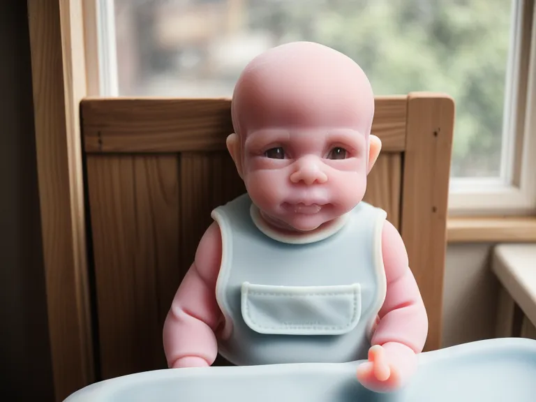 Babero de silicona con restos de pasta para bebé tras una comida de alimentación complementaria